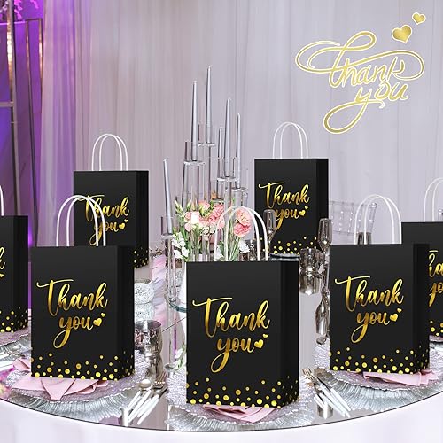 Miniatura 4 de Tinlade 100 bolsas de regalo de agradecimiento a granel de papel dorado con asa para negocios, compras, bodas, baby shower, recuerdos de fiesta
