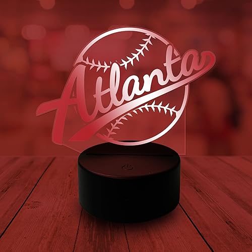CLORURBANLIVE Lámpara de ilusión 3D de béisbol Atlanta con control remoto, 16 opciones de color, iluminación de decoración deportiva para fanáticos
