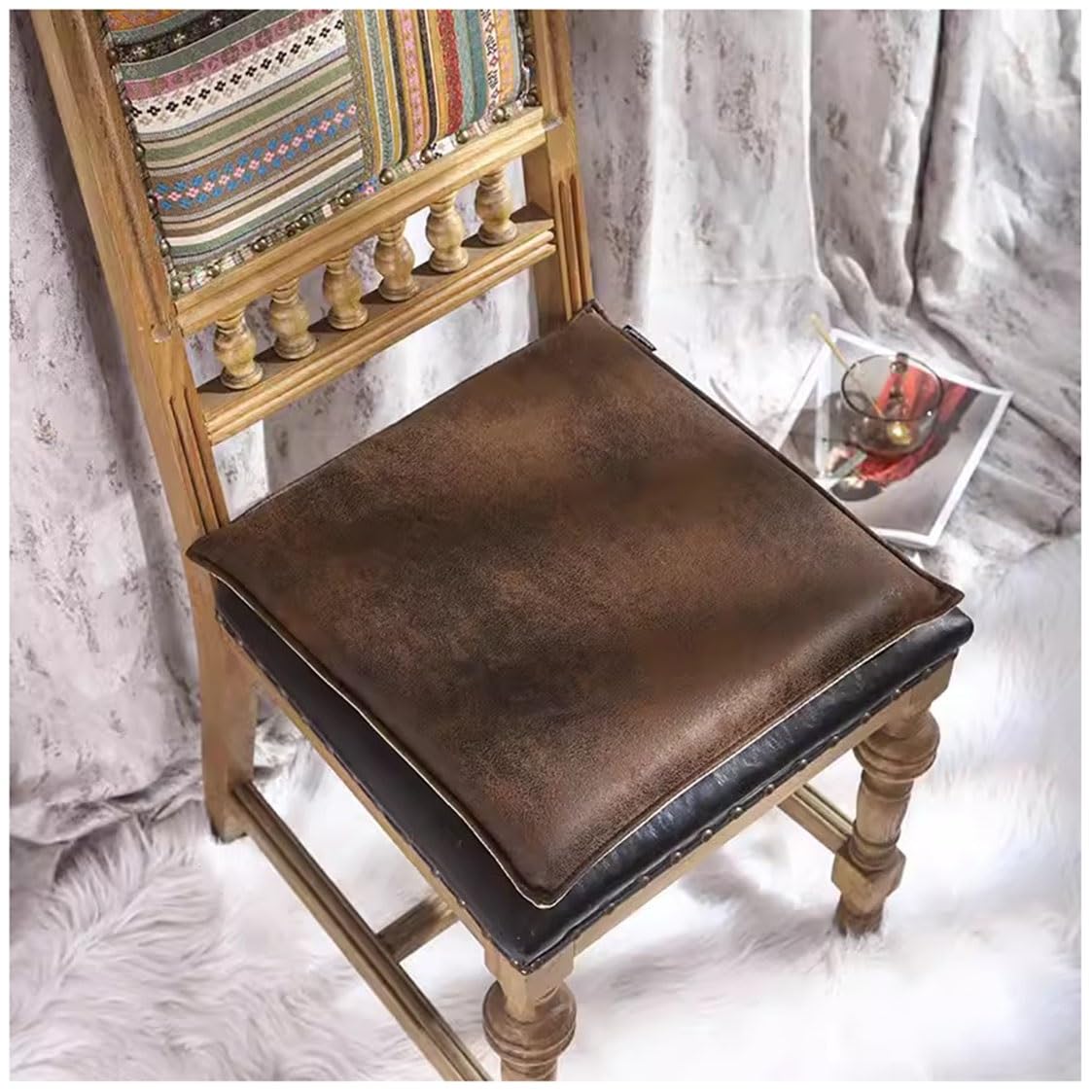 EORNOW Square PU Leather Seat Cushion, 1/2/4 Packs Waterproof Chair Cushion, Floor Cushion Memory Foam Anti-slip Chair Pad, Bar/window/Dining Chairs Seat Pad (Color : D, Size : 40 * 40cm(1 Packs))