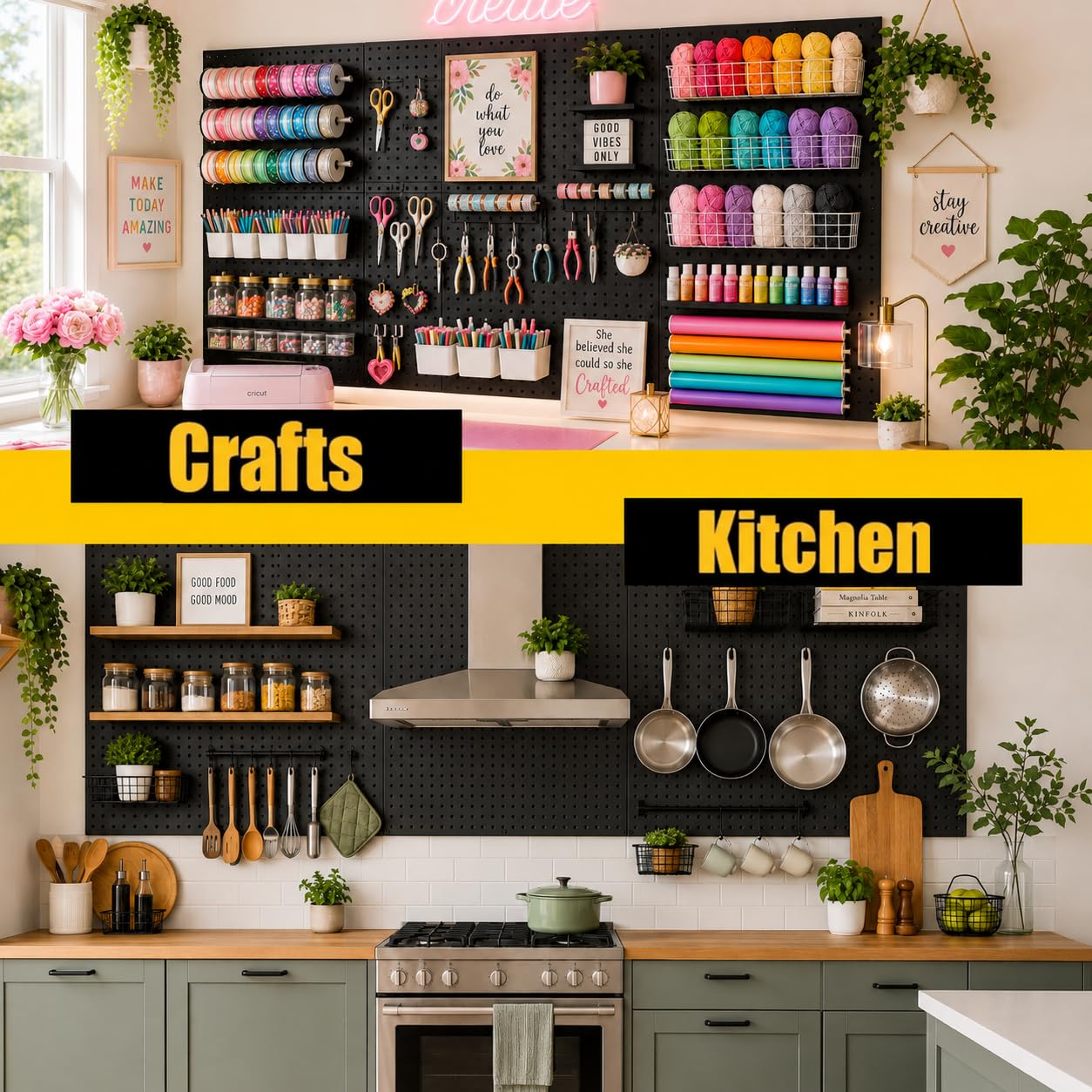 WallPeg Made in USA - zestaw organizerów ściennych do pegboardów - (PK-5B) - szerokość 122 cm - 2 panele Pegboard i 36 haczyków do tablic blokujących, organizacja garażu i organizer na narzędzia