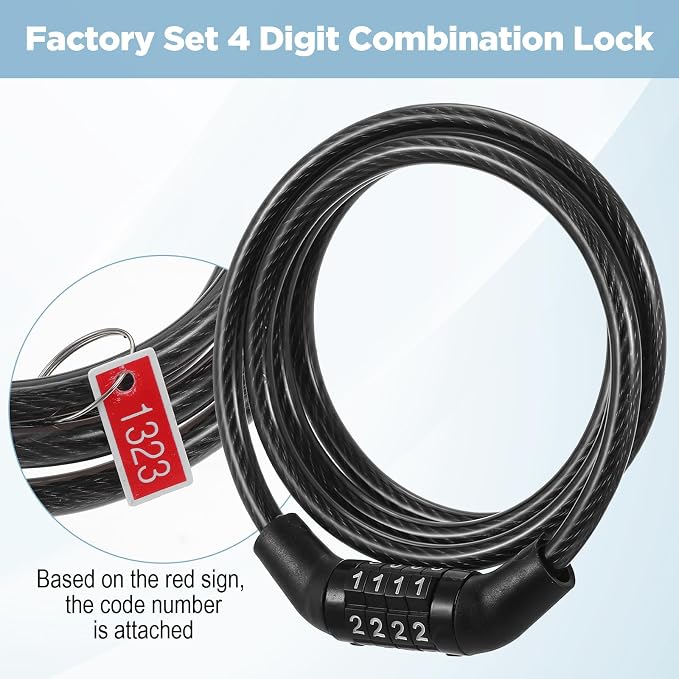 10 Candados para Bicicleta con Combinación Cable 1 m Negro miniatura 3