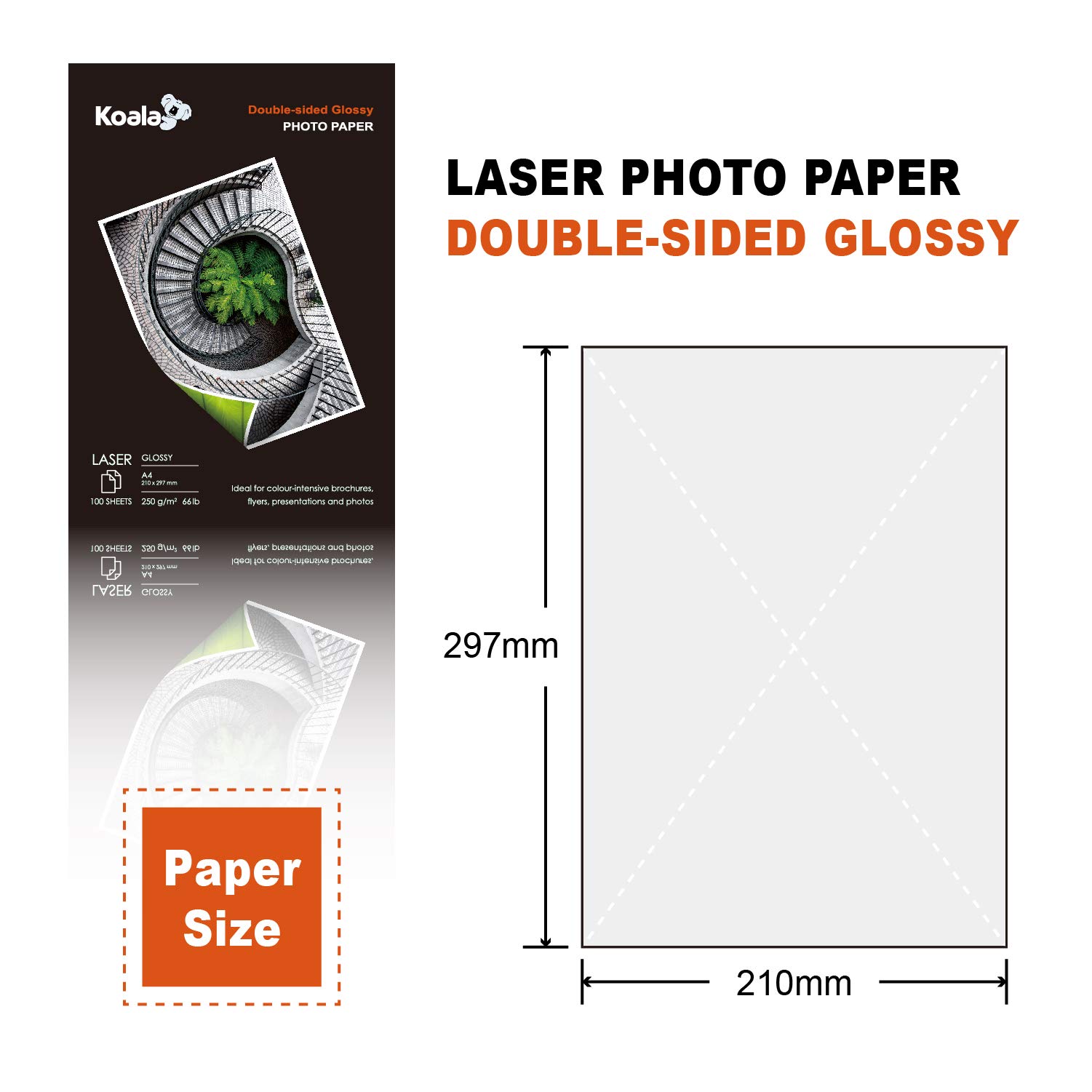 KOALA Carta fotografica Lucida Fronte-Retro A4 250 g/m² 100 fogli per stampante LASER