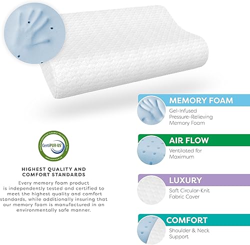 Miniatura 3 de Essentials - Almohada de espuma viscoelástica con soporte de gel, contorno estándar, ventilada, espuma viscoelástica refrescante con funda de