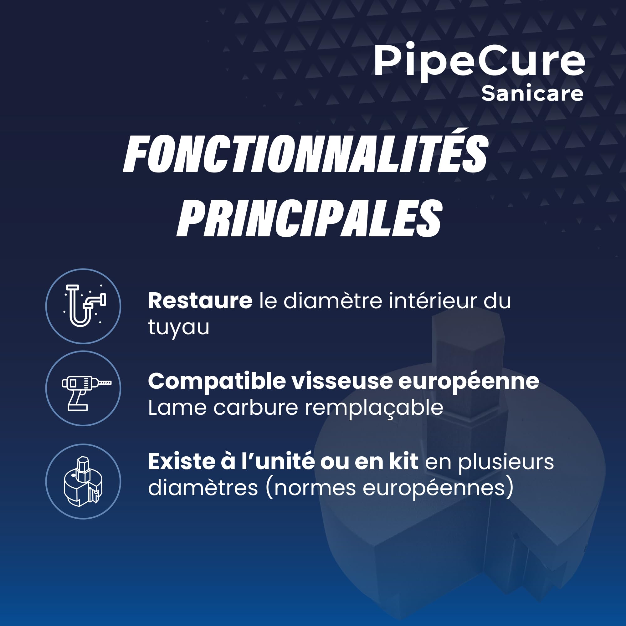Sanicare – Alésoir Ébavureur PVC Professionnel 4 Diamètres (32/40/50/100 mm) – Compatible Visseuse – Lame Carbure Remplaçable – Garantie 5 Ans – Mallette Premium