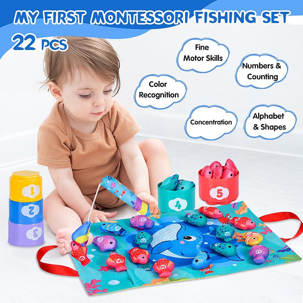 XIXILAND Montessori Toys for 1 Year Old Boys Girls, Fishing Game for Kids Baby Toys 1 2 3 Year Old with Stacking Cups - Image 2