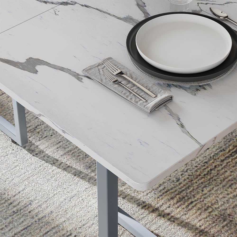 Vicco Tavolo da pranzo Merido, Grigio/marmo-bianco, 140 x 80 cm
