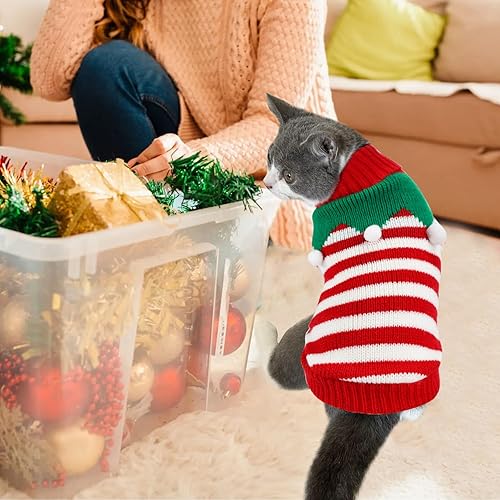 Miniatura 8 de 2 suéteres de Navidad para cachorros, gatos, cuello alto, ropa de punto de elfo, ropa cálida para perros, suéter para gatitos y cachorros, XS