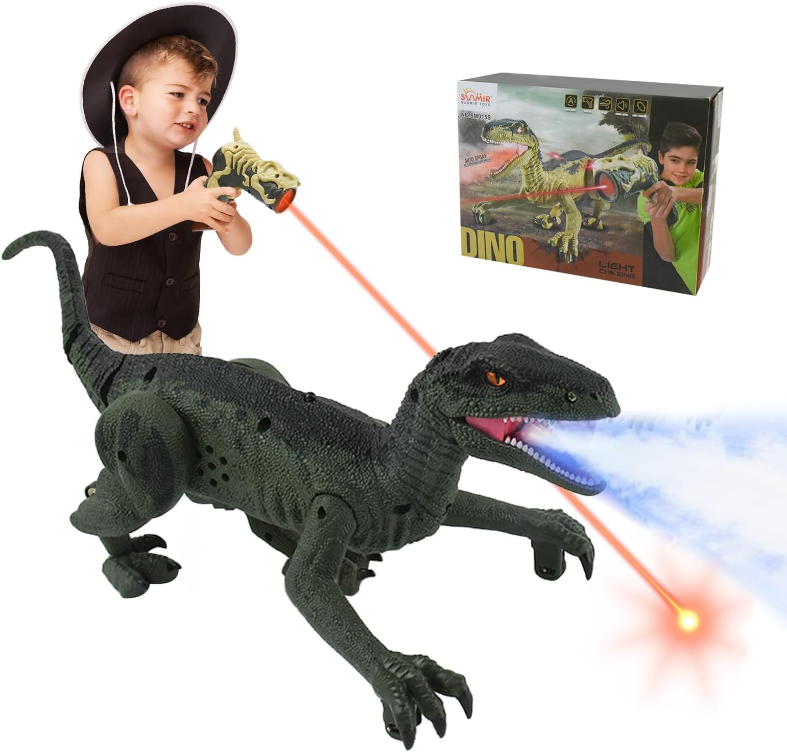 Remote Control Dinosaur Toys,Electronic Realistic Walking toys with LED Light Roaring, RC Dinosaur Robot Toys Gifts for Boys Kids