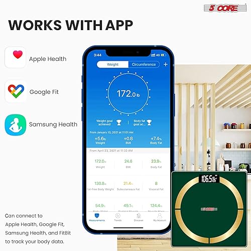 Miniatura 4 de 5 Core Báscula digital inteligente para baño con grasa corporal y peso de agua para personas, máquina analizadora electrónica de cuerpo con