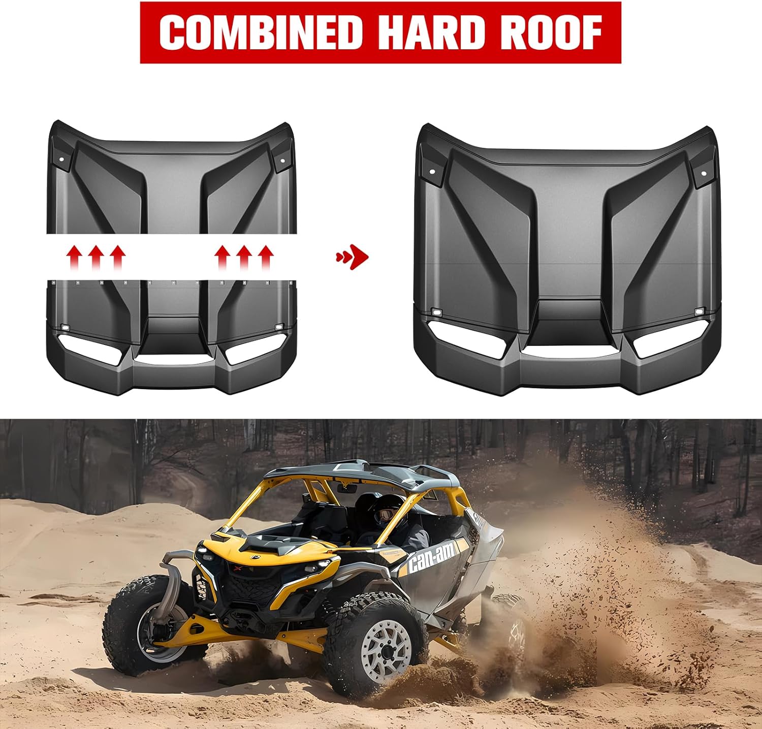 Sport Roof for Can-Am Maverick R 2024+ 2 Seaters, 2-Piece Combination Hard Top Heavy Duty Poly Sun Visor for Can Am Maverick R X RS 2024+ Accessories, Replace OEM #705015973, 705015974