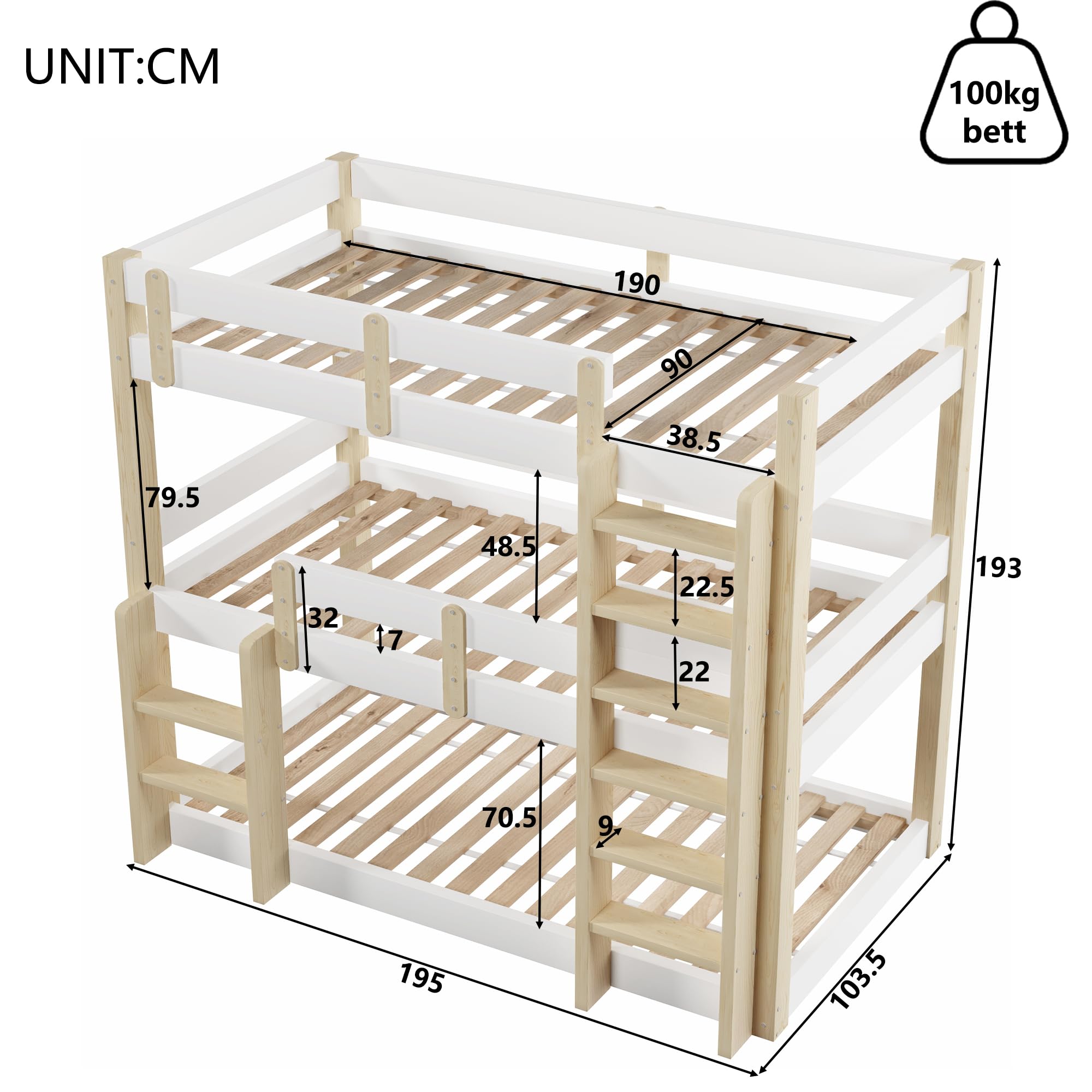 Sapgaks Lit superposé Enfant 90 x 190 cm,lit Mezzanine 2 Places,lit superposé 2 Places Enfants,lit Enfant avec Barriere,lit Mezzanine Enfant,Adolescents et Adultes,Blanc et Naturel