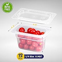 Vista 20 de 6 Pack 1/6 Size 4'' Deep Plastic Food Pans with Lids, Translucent, Commercial, BPA-free, Stackable Storage for Restaurants, Buffets