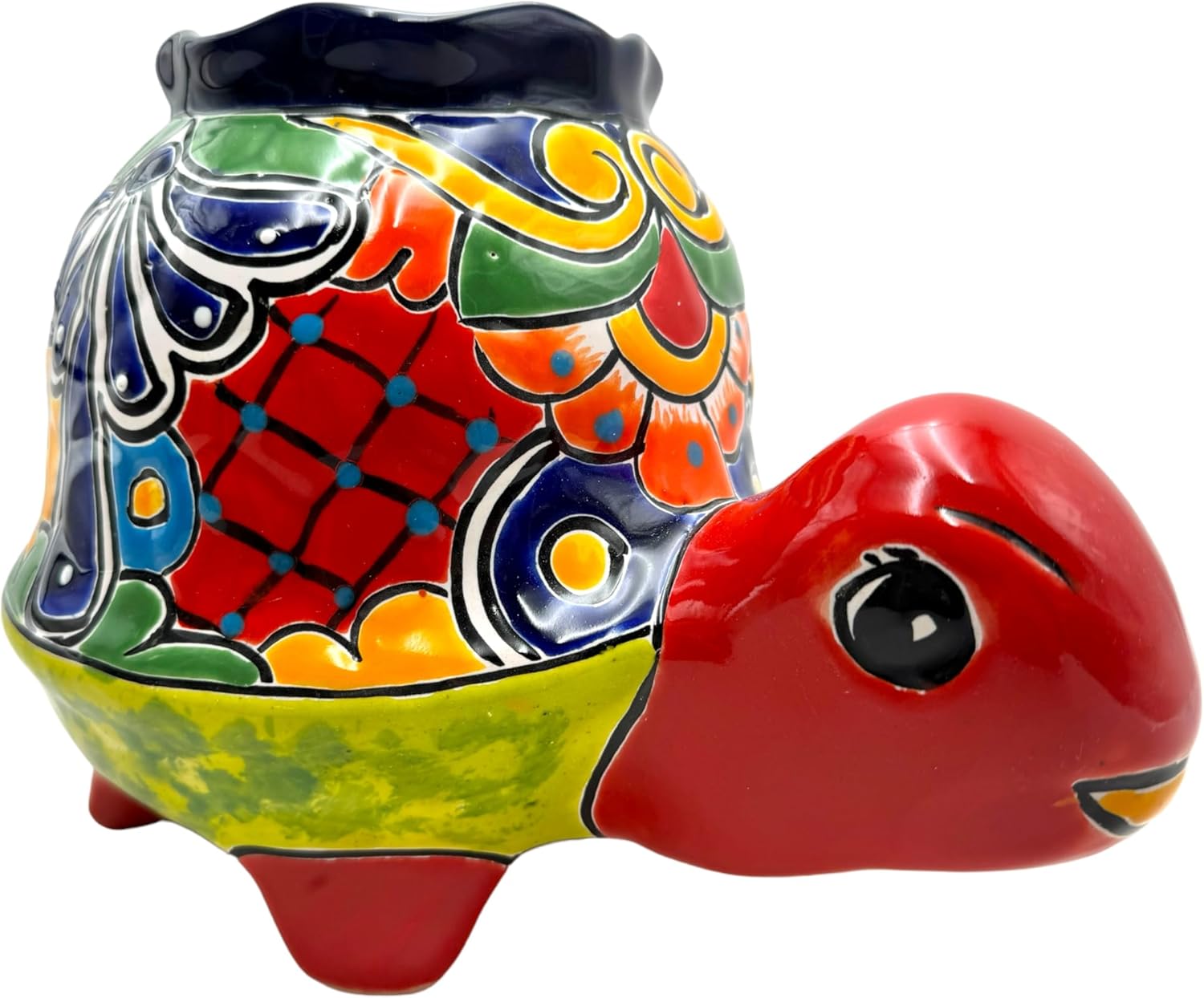 Talavera Turtle Planter Large Animal Pot Mexican Pottery Folk Art Cute Hand Painted Garden Indoor Home Decor Handmade Multicolor Outdoor 12 (Multi 2)