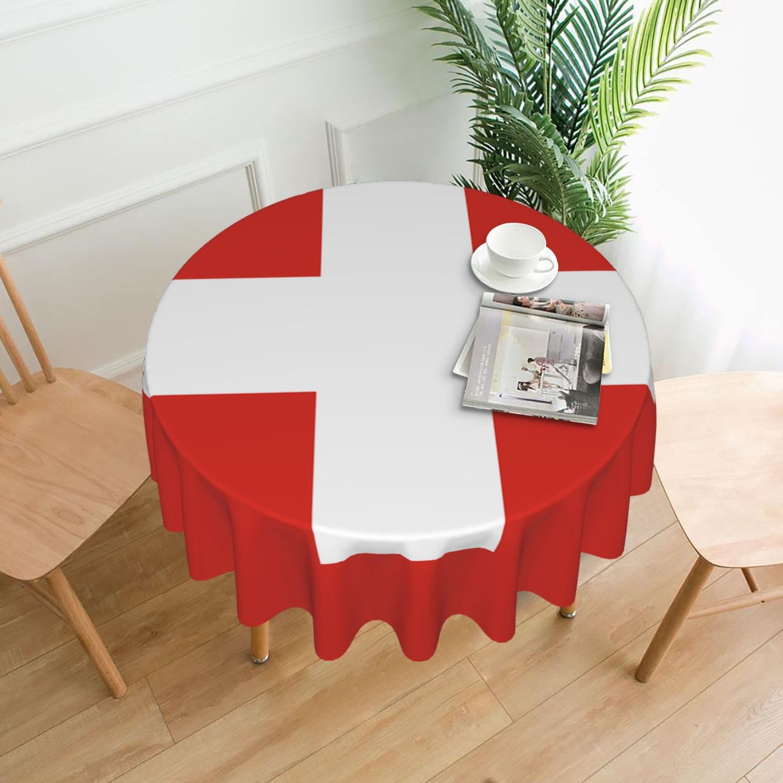 HJFCZH Swiss Flag Prints Round Decorative Tablecloth 60in - High-Grade Polyester Throw for Dinners, Weddings & Everyday Use