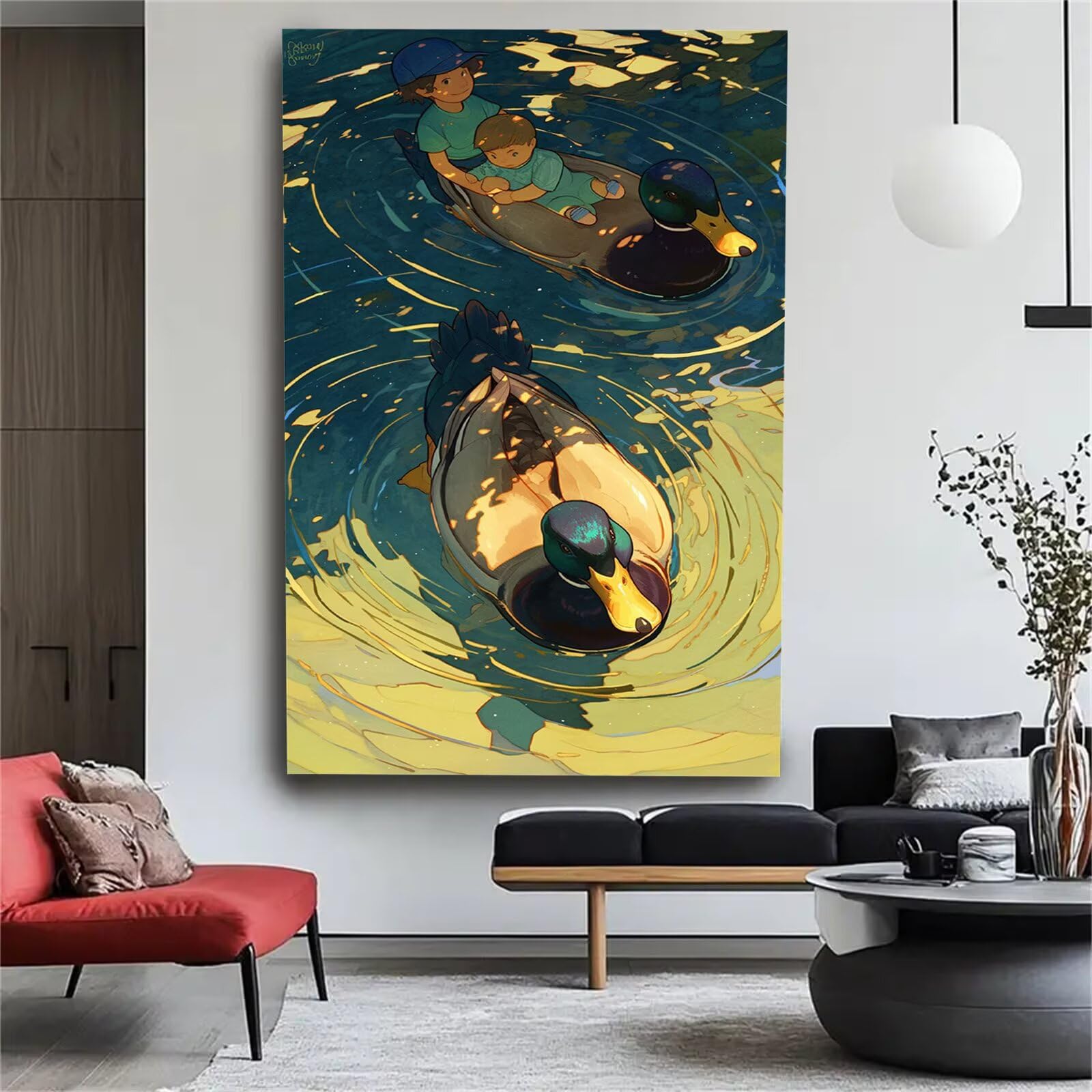 Hooyuubo Dipingere con i Numeri Adulti Stagno, Paint by Numbers Kit per Principianti Con 3 Penne e Pittura Acrilica, Hobby Creativi Adulti, Decora la Casa Regalo Anatra100x300cm (Senza Cornice)