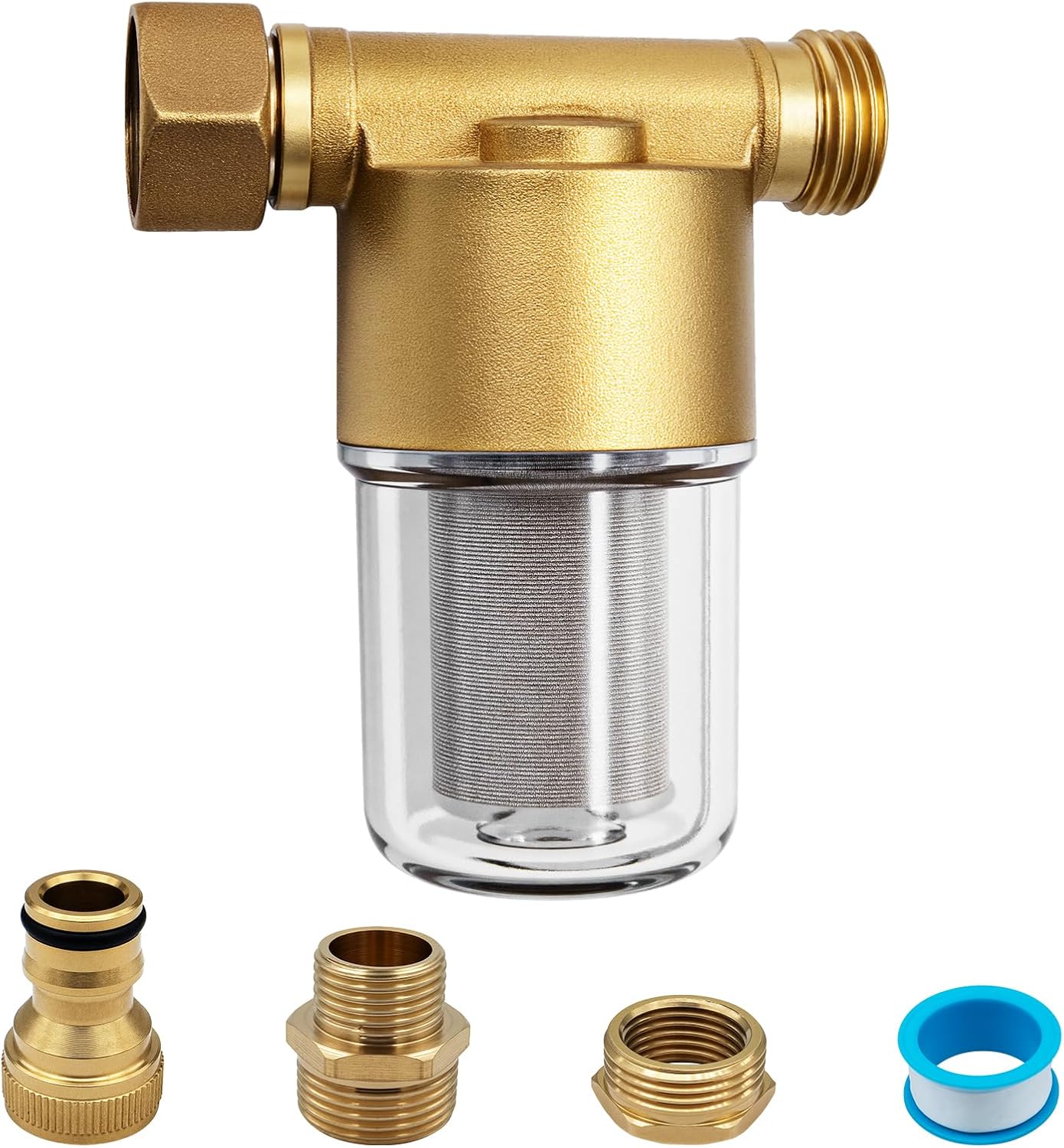 40 Micron Reusable Sediment Filter 1/2" NPT & 3/4" GHT, Sediment Filter for Washer, Washing Machine, Garden Hoses, High Pressure Washer, Well Water, RV