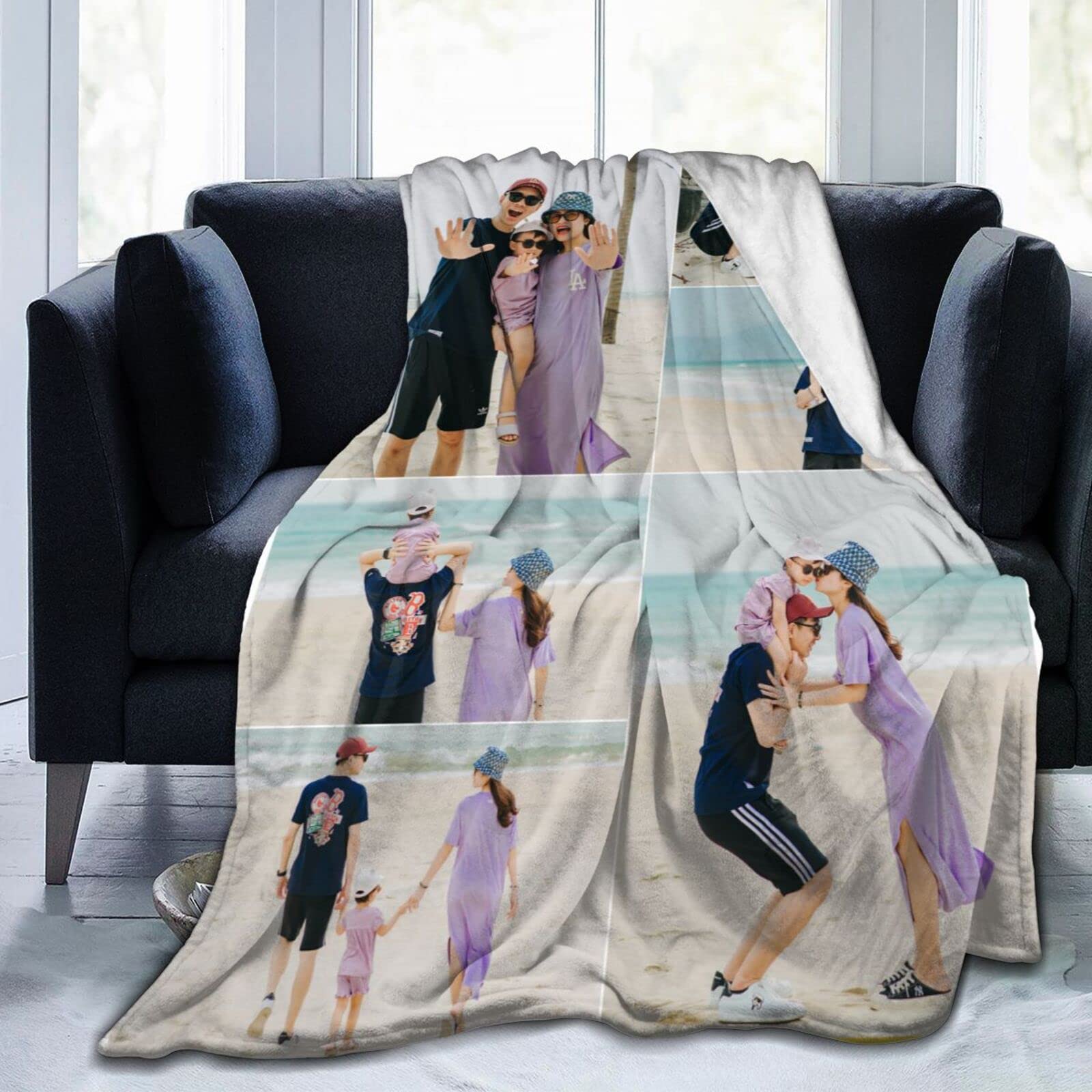 XIAYPRL Customised Blanket with Photo Small Warm Sofa Flannel Throw Blanket with Personalised Family Pictures, Bed Chair Sofa Decor Blanket with 6 Images Collage, 125x100cm — image 1