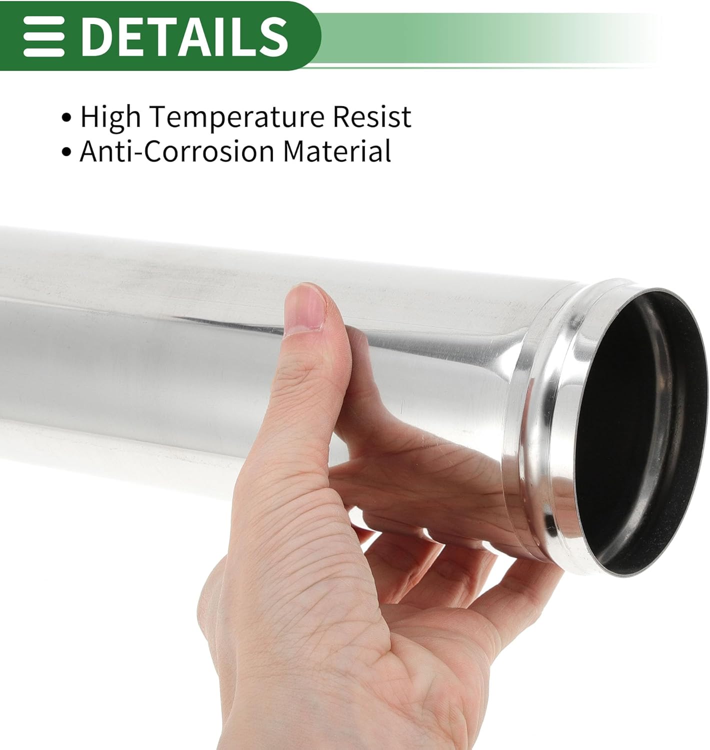 Motoforti 3" OD Straight Exhaust Pipe Tube with Bead Roll Car Exhaust Pipe Tubing Piping 20" End Length T304 Stainless Steel Silver Tone