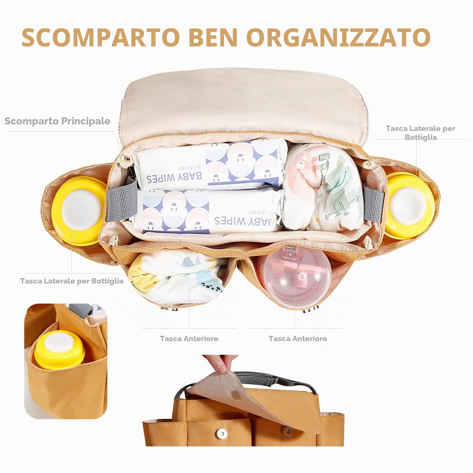 SONARIN Impermeabile Borsa Organizer per Passeggino,Grande Capacità Borsa Passeggino Universale Organizzatore per Passeggino Borsa per Carrozzina Borsa Cambio con Portabicchieri(Nero)