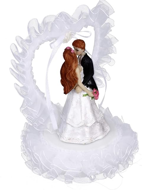 Amosfun Bride Groom Cake Topper Bride and Groom Figures in Lace Garland Wedding Couple Figure Wedding Engagement Party Decorations for Wedding Valentine's Day Party Cake Decor