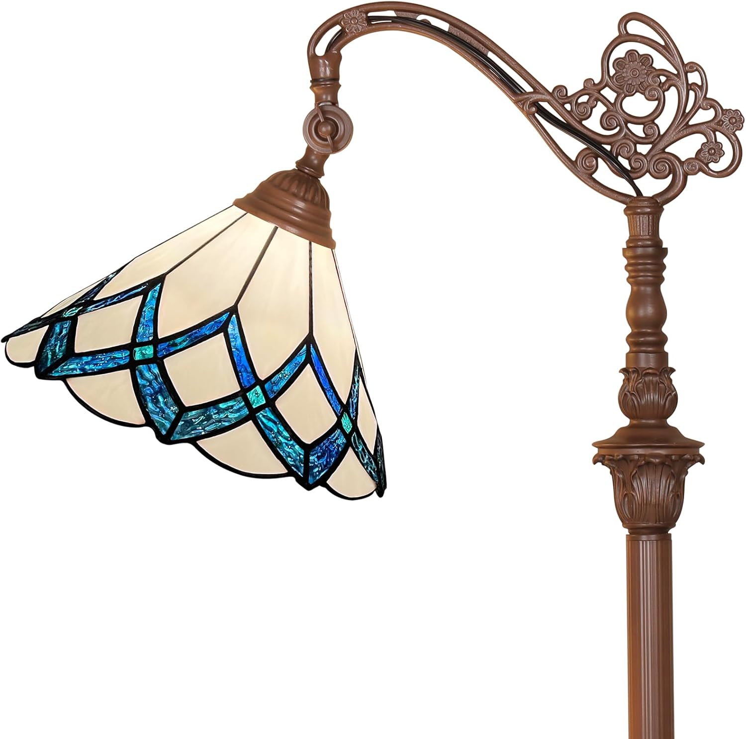 Capulina Tiffany Lamp Stained Glass Floor Lamp 62 Inches Tall Romantic Soft Light Arched Adjustable Angle Tiffany Style Reading Floor Lamp for Living Room Bedroom Home Office