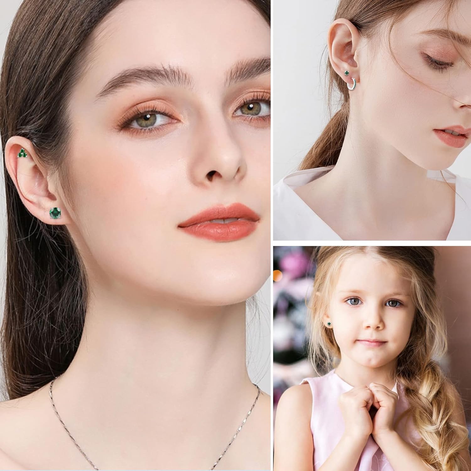 EPIRORA 925 Sterling Silver Studs Earrings Set for Women Men, Hypoallergenic Cubic Zirconia Stud Cartilage Helix Earrings, 5 Pairs Different Sizes Silver Hoop Earring Studs Sets for Multiple Piercing - Image 2