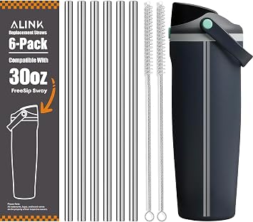 ALINK Stainless Steel Straws for Owala FreeSip Sway 30oz Water Bottle, 6 Pack Reusable Metal Replacement Straws for Owala Sway Lid Only, With 2 Straw Brush