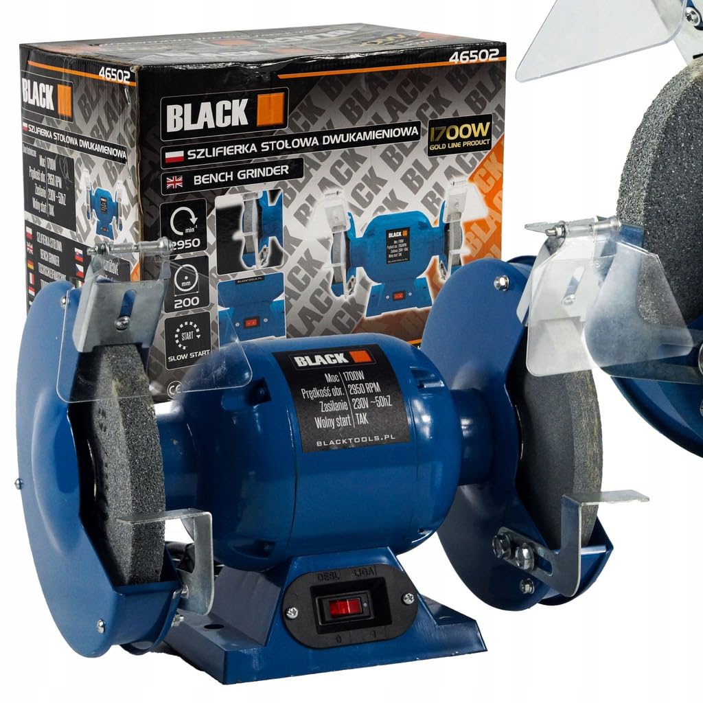 Black SZLIFIERKA STOŁOWA 1700W 2x KAMIEŃ TARCZA 200mm BL