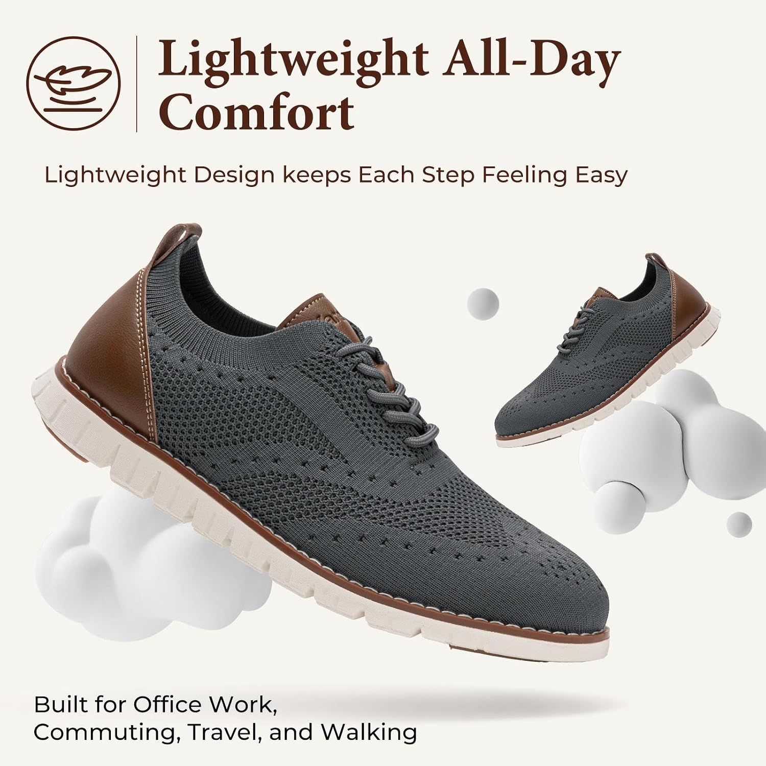 Men's Dress Sneakers, Breathable Mesh Business Casual Shoes for Men, Lightweight Lace-Up Oxford Walking Shoes with Cushioned Insole for Office Work Travel