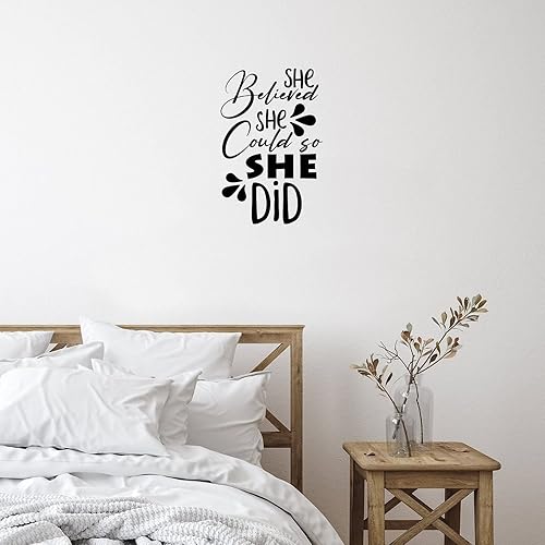 Miniatura 3 de Calcomanías de vinilo con citas de pared, calcomanías de pared con texto en inglés "She Believed She Could So She Did", calcomanías de pared