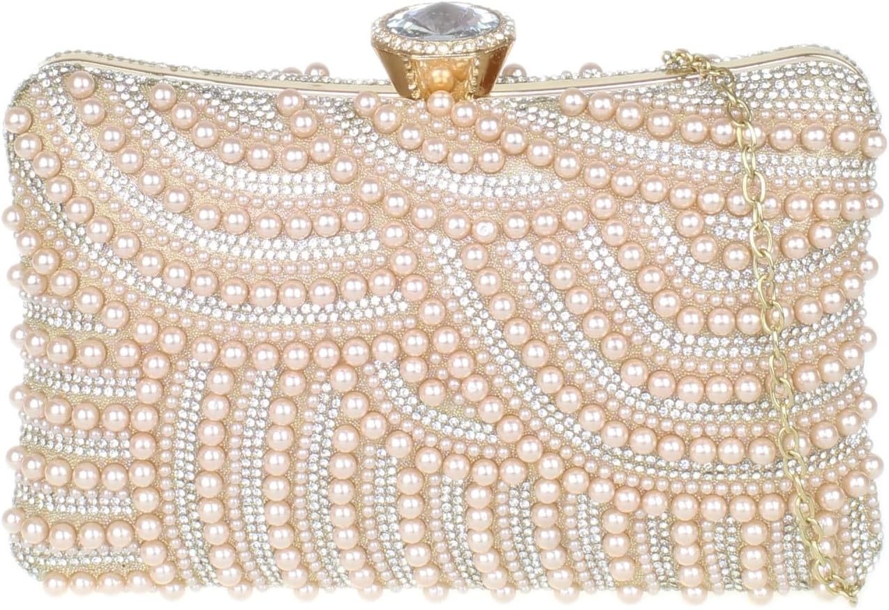 Girly HandBags Womens Diamante Beaded Hard Case Clutch Bag