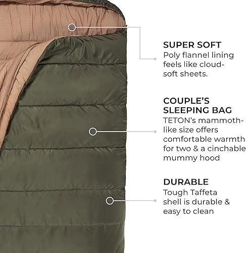 Miniatura 5 de TETON Sports Celsius Mammoth Double Sleeping Bag - 0  20 Degree Options - Taffeta Queen-Sized Cold-Weather with Full-Length Zippers - 2-Person