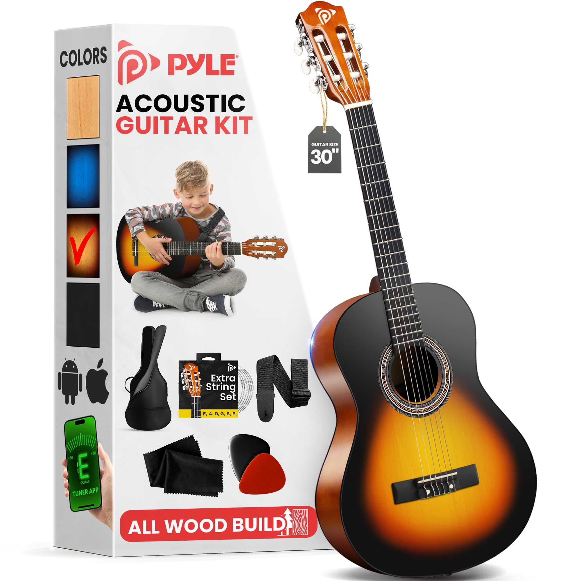 Amazon.com: Pyle Beginner Acoustic Guitar Kit, 1/4 Junior Size All Wood ...