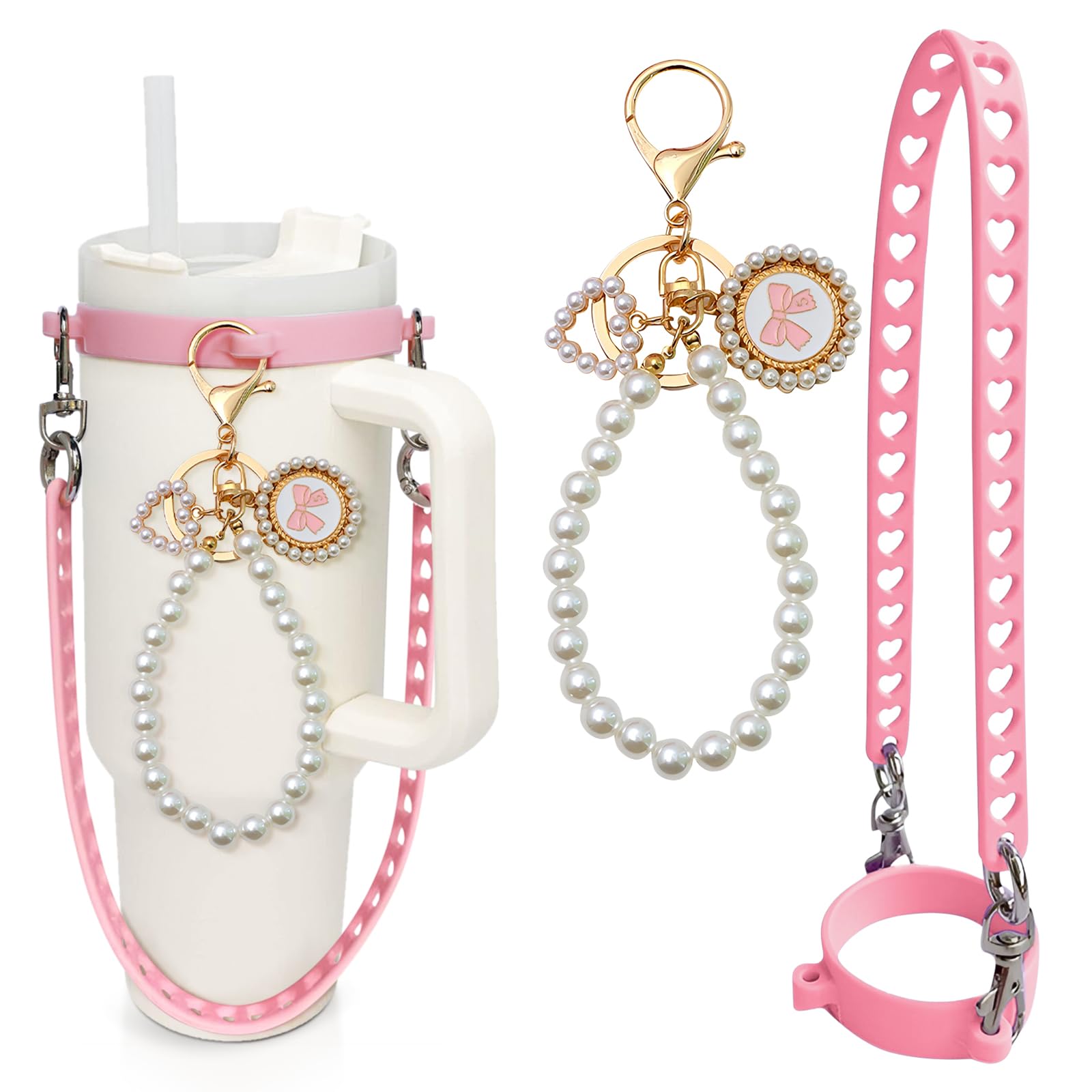 AGLOO Compatible with Stanley Cup Accessories,Water Bottle Handle Strap & Keychain Set,Soft Silicone Sling for Women Girls,Fits 8-40oz Bottles