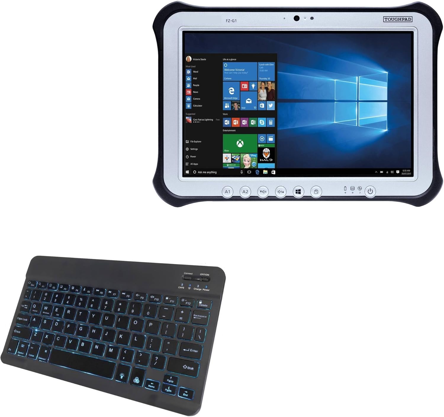 BoxWave Keyboard Compatible with Panasonic Toughpad FZ-G1 - SlimKeys Bluetooth Keyboard - with Backlight, Portable Slim LED 7 Colors - Jet Black