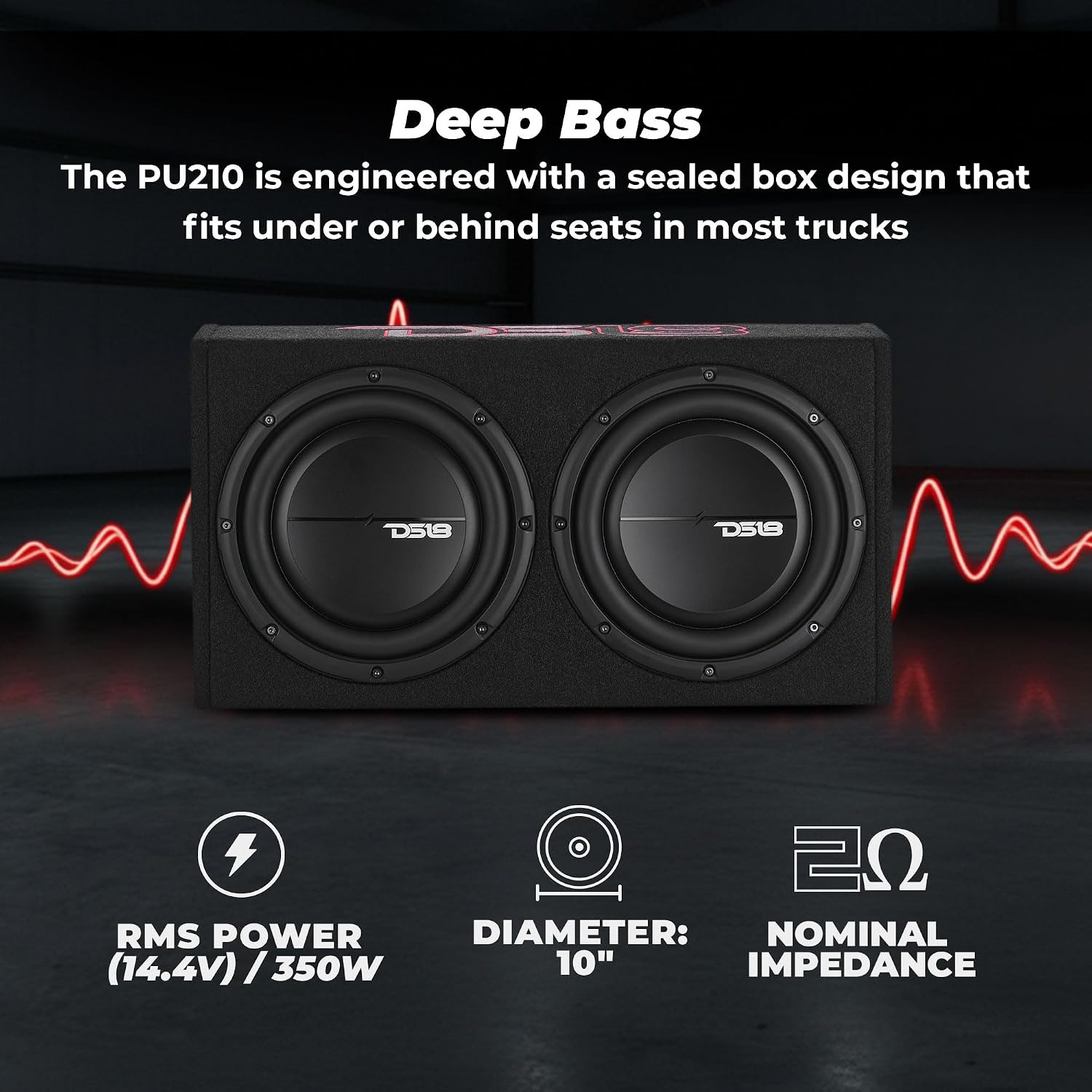 DS18 PU210 Loaded 10” Subwoofer + Passive Radiator Enclosure | 700W Max | Compact Sealed Truck Sub Box | 2-Ohm Final Load | Deep Bass Under/Behind seat Subwoofer for Pickup Trucks