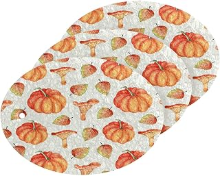 Scrub Sponge Mushrooms Pumpkins Kitchen Washing Dishes Cleaning Sponges Autumn Fall Leaves Non Scratch Sponge for Dish Countertops Sinks Floors Showers Tile Sinks, 3 Pack