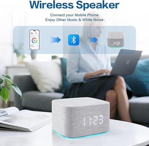 Miniatura 6 de Máquina de ruido blanco, máquina de sonido, reloj despertador, máquina de sonido de viaje, luces nocturnas para dormir, control de aplicación