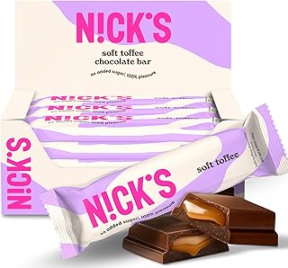 NICKS Soft Toffee Chocolate Candy Bar with Caramel Sauce Without Added Sugar,110 Calories, 3.5 Net Carbs, Gluten Free, Low Carb Candy – 15-Pack (28g Each)