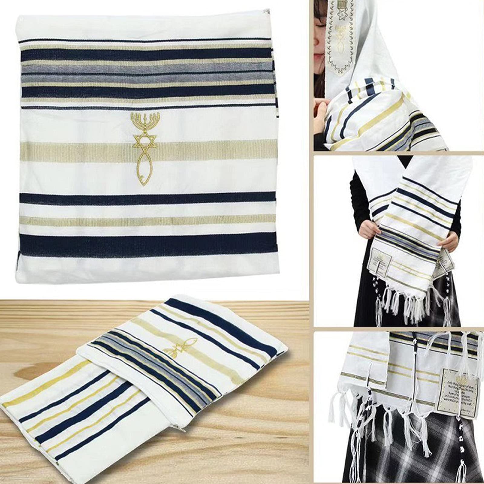 Męski damski Jerozalny Tallit szal z Messijski Tallit szal modlitewny z torbą talizman Jude chrześcijański prezent 185 cm x 54 cm