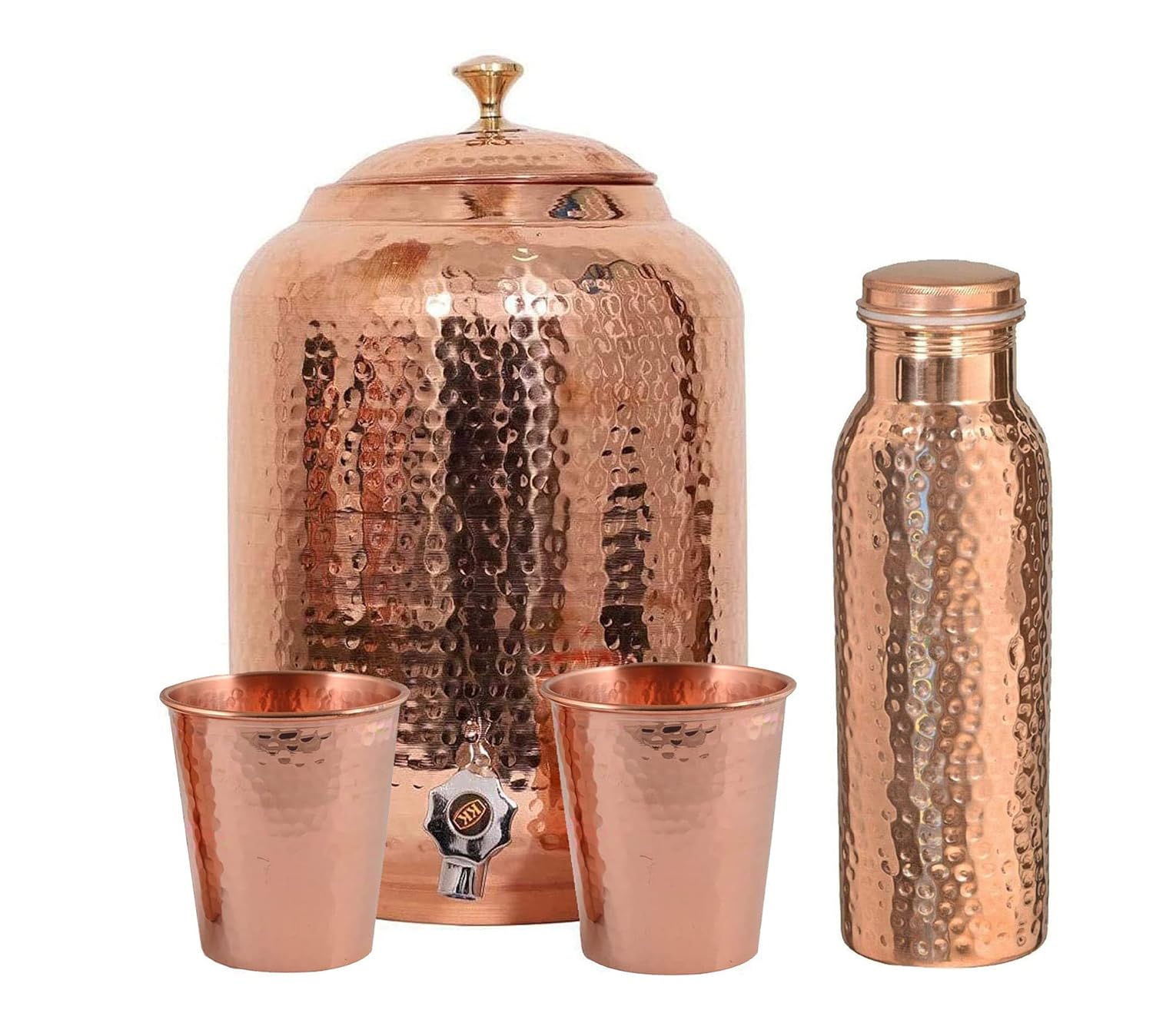 Hand Crunch Pure copper drinkware water dispenser - 8L- hammered finish- Pot ayurveda health healing 8 Liter storage