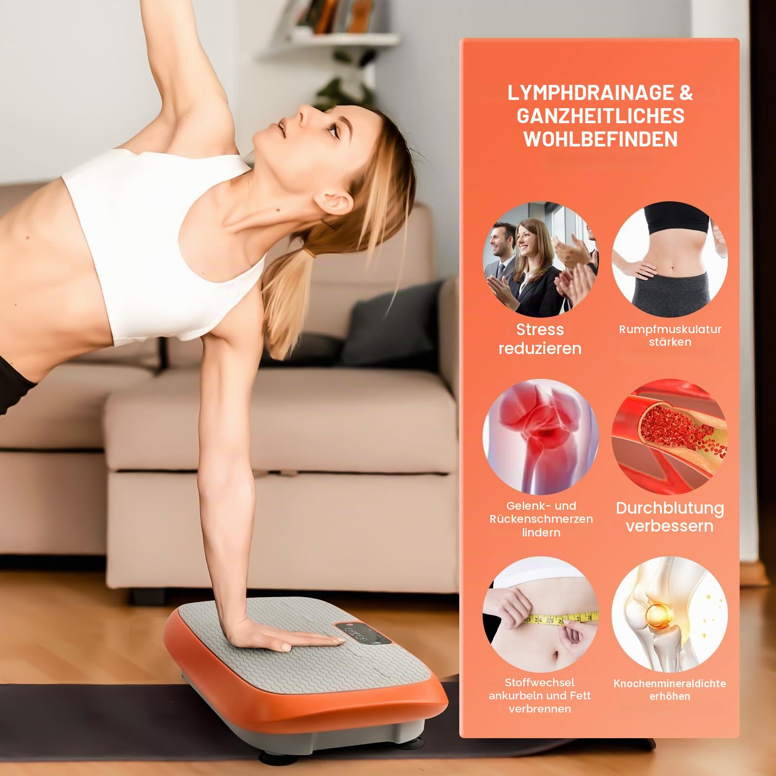 Vibrationsplatten-Trainingsgerät für Gewichtsverlust, Fitnessgeräte, Vibrationsplatte Plattform für Heim-Fitness, Lymphdrainage, Schütteln, Ganzkörper-Shaker, 99 einstellbare Geschwindigkeiten