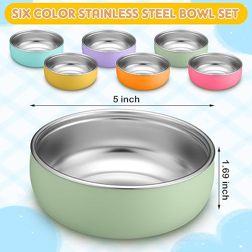 Vista 35 de Nuogo 6 cuencos de acero inoxidable 304 para bebés con carcasa de silicona extraíble para niños pequeños, recipiente antiquemaduras para Color suave