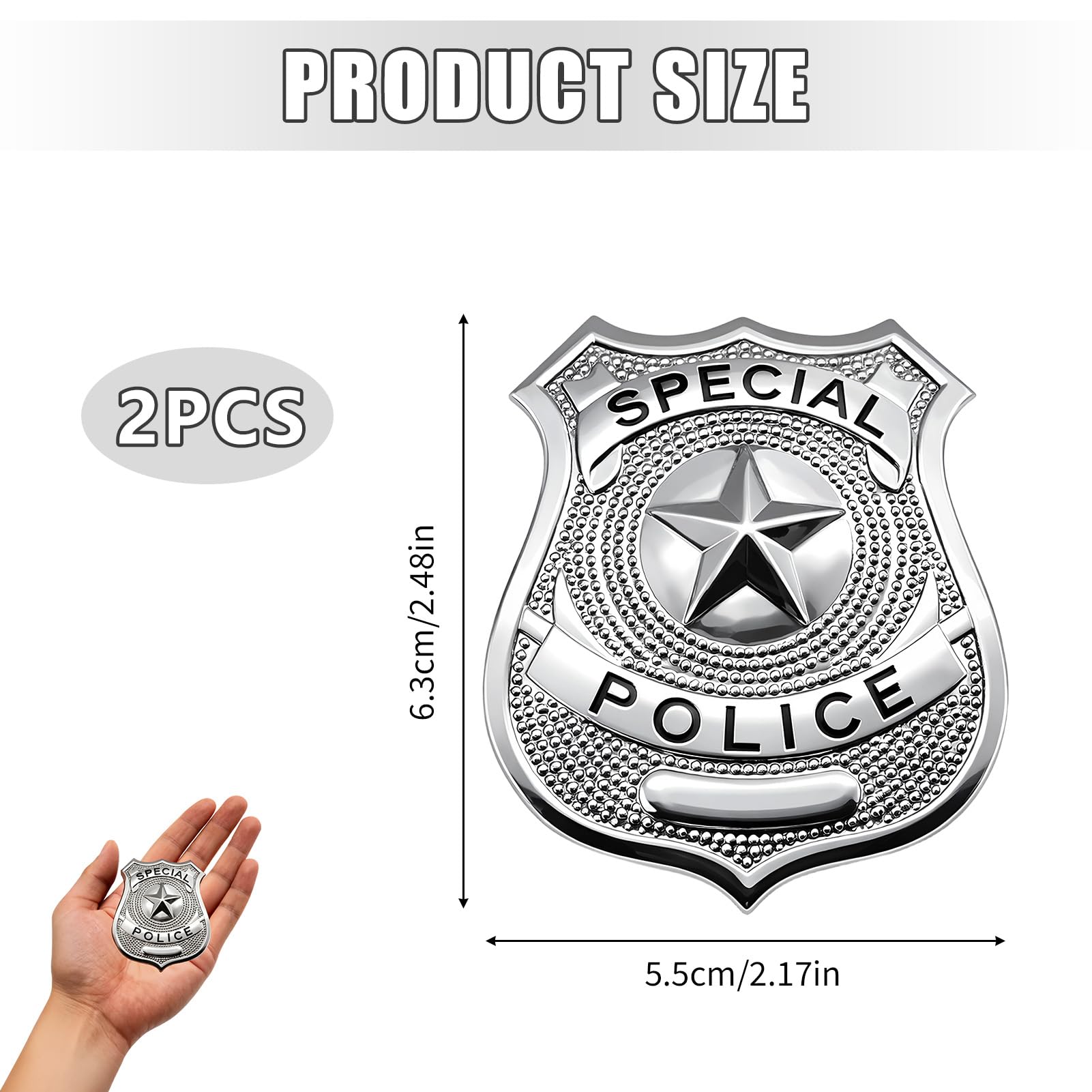 Lot de 2 badges Sariputa argentés police pour enfants accessoires costume Halloween