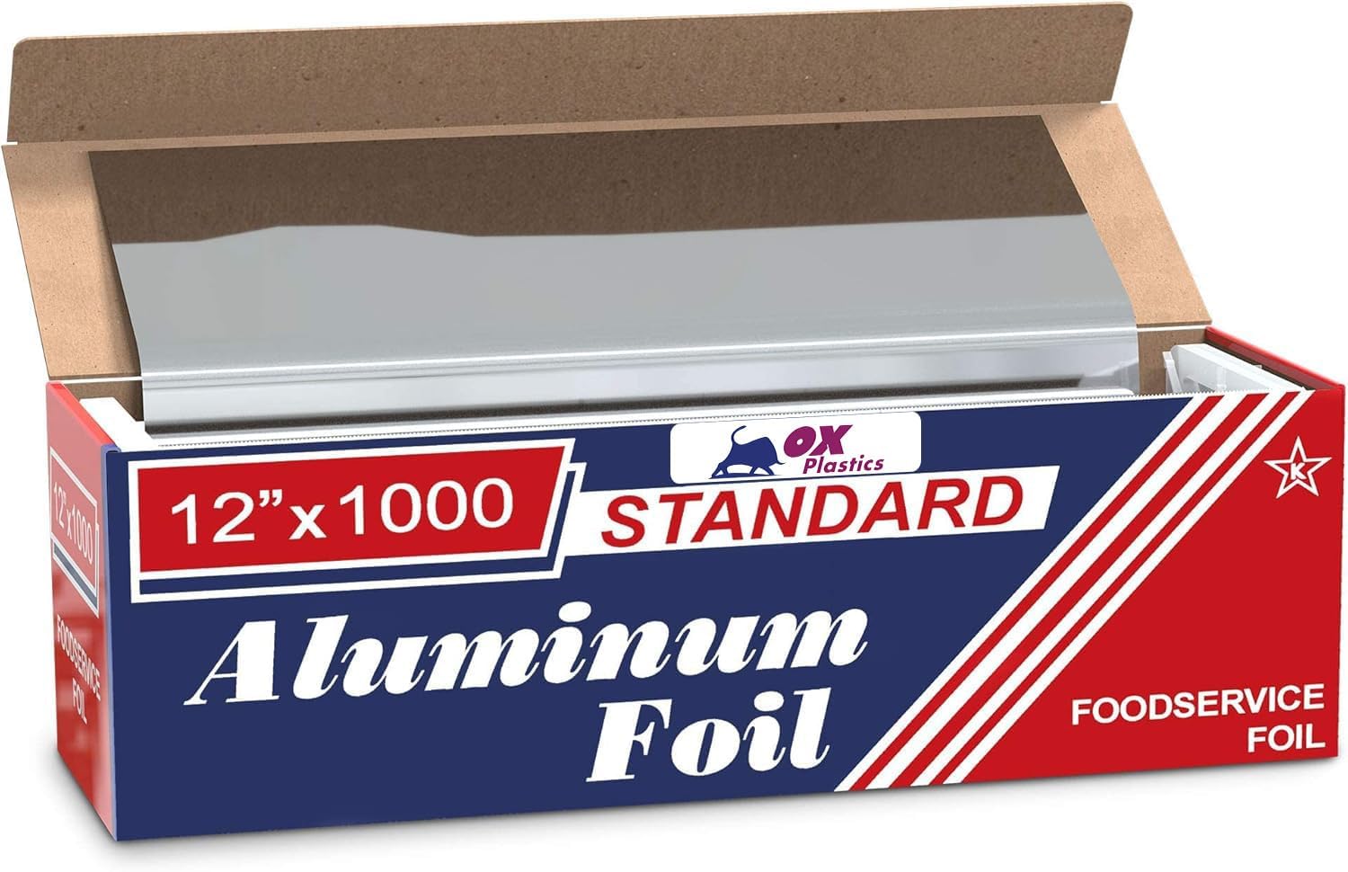 Ox Plastics Standard Premium Aluminum Foil | 12”x1000 Feet Long | Industrial Size and Strength | Commercial Grade & Length Foil Wrap for Food Service Industry and Home Use| Strong Silver (1 Pack)