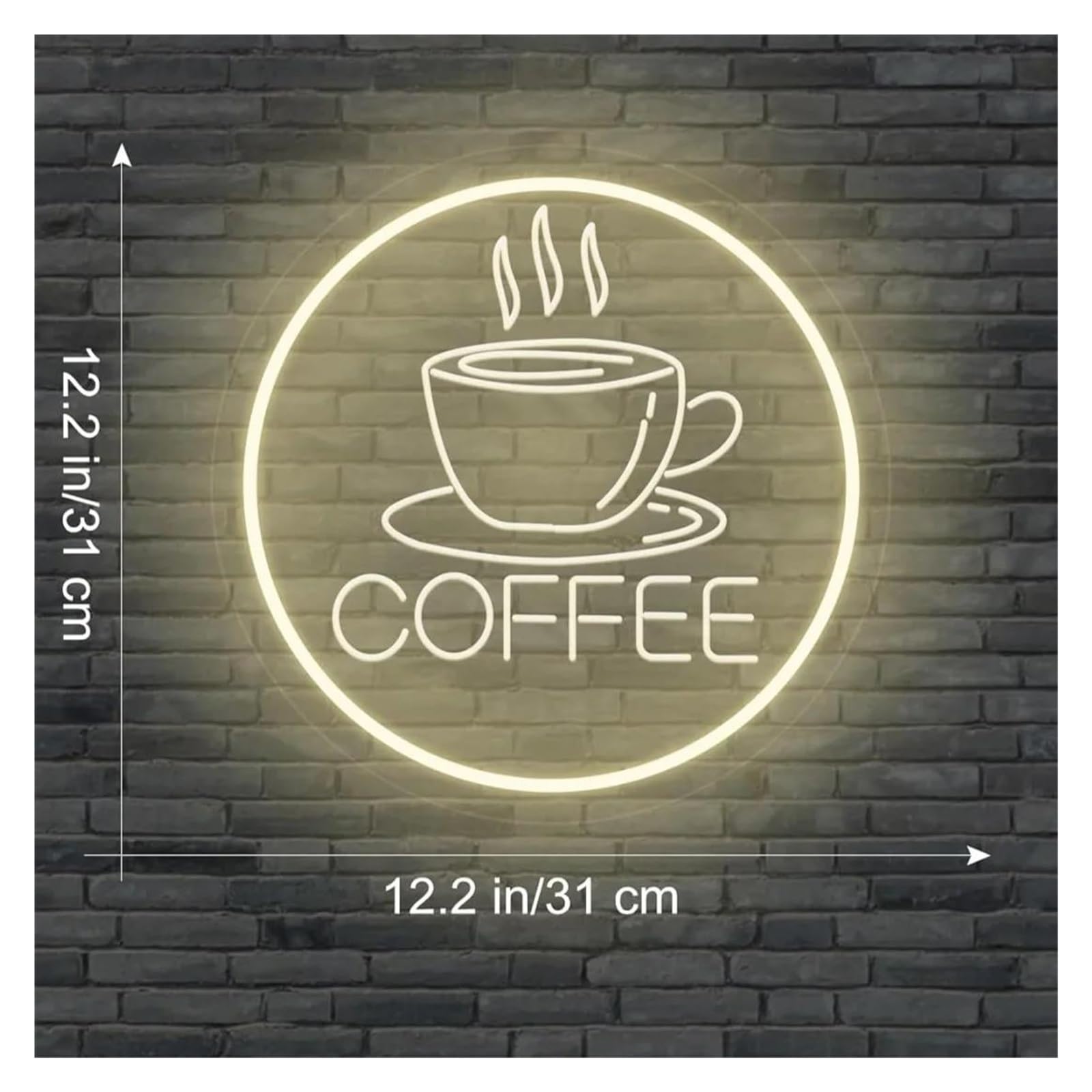 Luz de Diseño de Digital Letrero De Neón Coffee Para Luz De Pared, Lámpara De Noche Blanca Cálida, Alimentada Por USB Para Barbacoa, Tienda, Restaurante, Cerveza, 31cm×31cm
