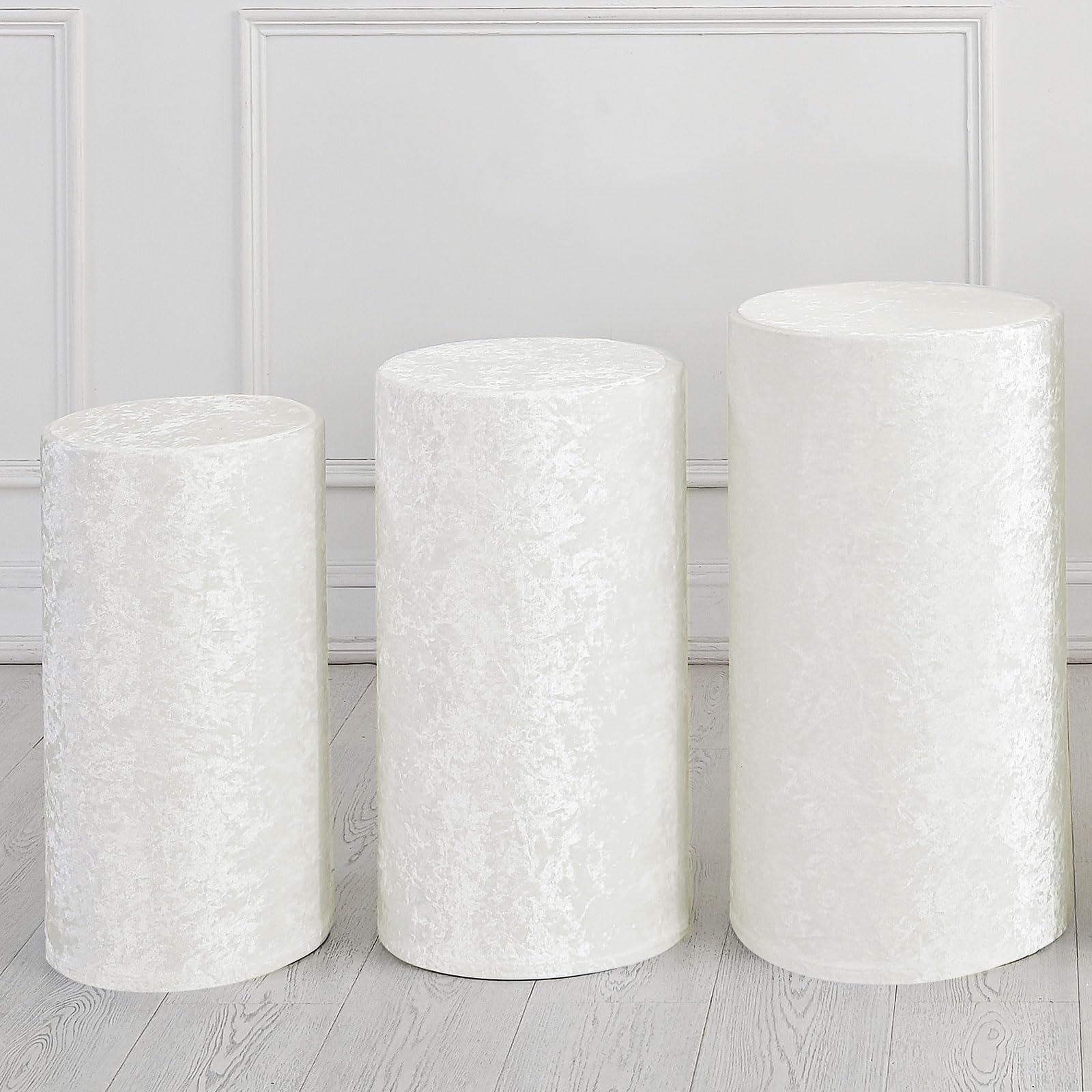 Fundas cilíndricas blancas de terciopelo uxcell para soportes de eventos set de 3