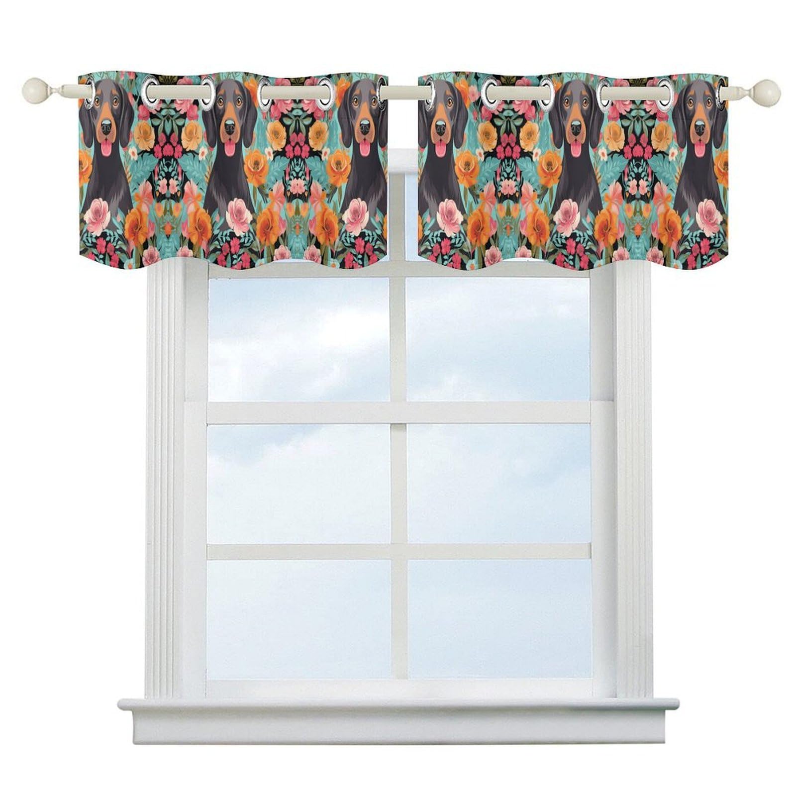 Cantonnières de cuisine courtes motif floral rideau court passe-tringle de salle de bain