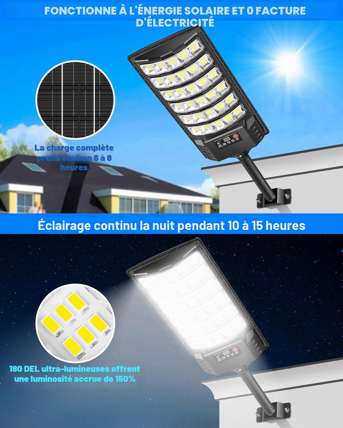 LEKIA Lampe Solaire Extérieur, 1000W Puissant Lampadaire Solaire avec Capteur de Mouvement et Télécommande, 6000K IP65 Étanche Spot Solaires Éclairage pour Jardin Cour Parking (2 Pièces)