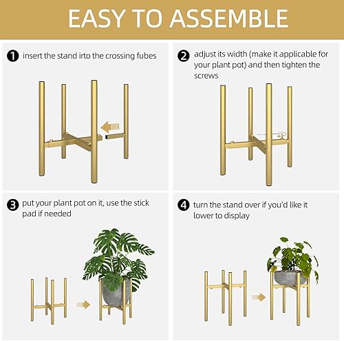 Miniatura 9 de Soporte de Metal Ajustable para Plantas de Interior, Soporte Moderno de Mediados de Siglo para Macetas de Exterior de 8 a 14 Pulgadas, Resistente
